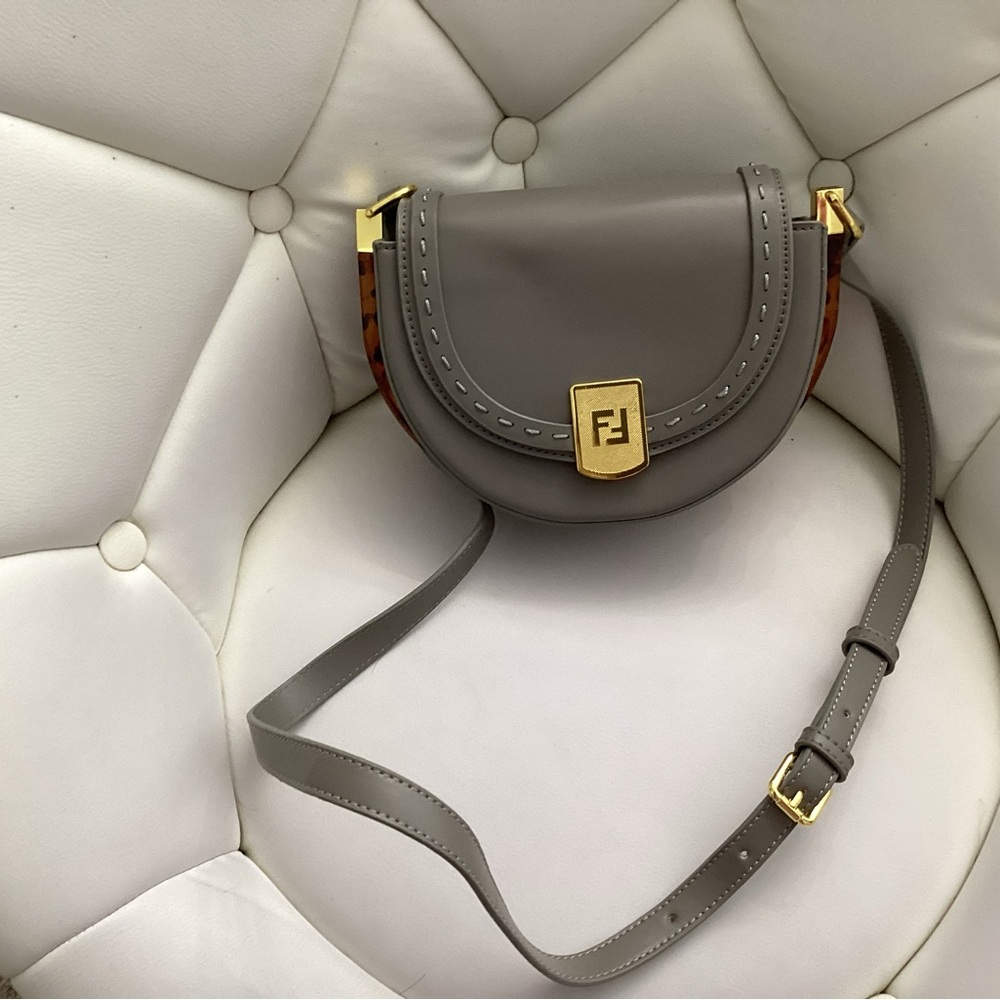 Gray Leather Crossbody Bag